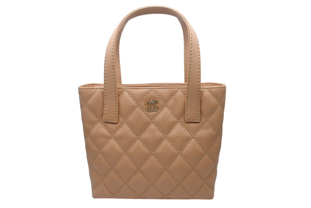 CHANEL シャネル ココマーク ハンドバッグ ワイルドステッチ 7番台 カーフスキン ベージュ ゴールド金具 美品 中古 4c070577
