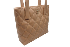 CHANEL シャネル ココマーク ハンドバッグ ワイルドステッチ 7番台 カーフスキン ベージュ ゴールド金具 美品 中古 4c070577