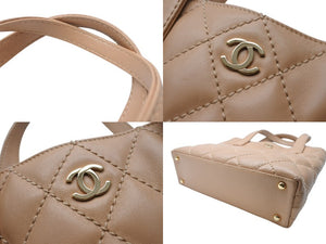 CHANEL シャネル ココマーク ハンドバッグ ワイルドステッチ 7番台 カーフスキン ベージュ ゴールド金具 美品 中古 4c070577