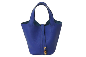 極美品 HERMES エルメス ピコタンロックPM ハンドバッグ U刻印 ブルーフランス トリヨンクレマンス ゴールド金具 中古 4c070597