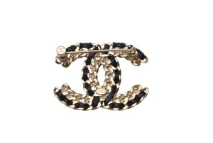 CHANEL シャネル ブローチ アクセサリー ココマーク メタル ラインストーン レザー F21V刻印 ゴールド ブラック 美品 中古 4c070599