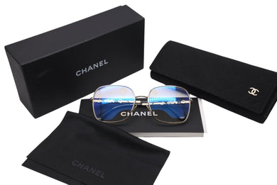 新品未使用 CHANEL シャネル サングラス スクエア シェイプ ブルーライトカット GP ブラック ゴールド 2215S c.C395/SB 中古 4c070606