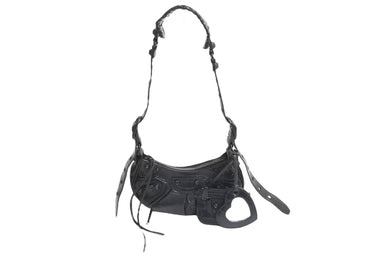 BALENCIAGA バレンシアガ Le Cagole XS ルカゴールXS クロコ型押し ショルダーバッグ 671309 レザー ブラック 美品 中古 4c070671