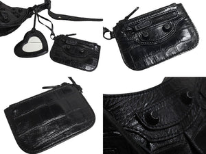 BALENCIAGA バレンシアガ Le Cagole XS ルカゴールXS クロコ型押し ショルダーバッグ 671309 レザー ブラック 美品 中古 4c070671