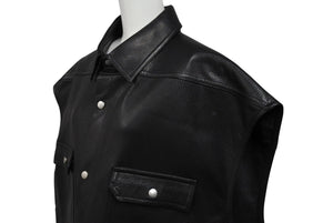 新品同様 RickOwens リックオウエンス レザーベスト ジャケット RU21S6776-LC モルドバ製 ブラック シルバー金具 サイズ42 中古 4c070682