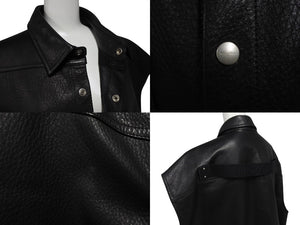 新品同様 RickOwens リックオウエンス レザーベスト ジャケット RU21S6776-LC モルドバ製 ブラック シルバー金具 サイズ42 中古 4c070682