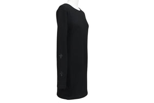 新品未使用 ChromeHearts クロムハーツ ニット トップス クロスパッチ CHクロス カシミヤ レザー シルバー925 ブラック 中古 M 4c070686