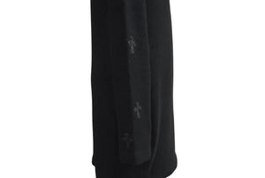 新品未使用 ChromeHearts クロムハーツ ニット トップス クロスパッチ CHクロス カシミヤ レザー シルバー925 ブラック 中古 M 4c070686