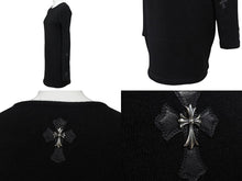 Load image into Gallery viewer, 新品未使用 ChromeHearts クロムハーツ ニット トップス クロスパッチ CHクロス カシミヤ レザー シルバー925 ブラック 中古 M 4c070686