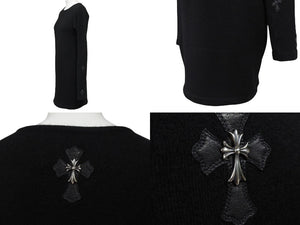 新品未使用 ChromeHearts クロムハーツ ニット トップス クロスパッチ CHクロス カシミヤ レザー シルバー925 ブラック 中古 M 4c070686