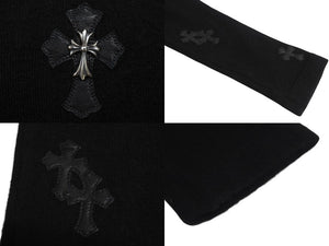 新品未使用 ChromeHearts クロムハーツ ニット トップス クロスパッチ CHクロス カシミヤ レザー シルバー925 ブラック 中古 M 4c070686