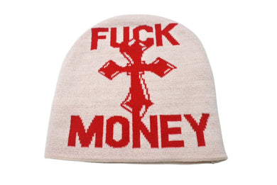 新品未使用 Supreme シュプリーム FUCK MONEY BEANIE ファックマニービーニー ワンサイズ ベージュ レッド 中古 4c070697