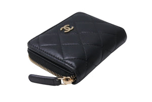 CHANEL シャネル ココマーク コインケース ミニウォレット 30番台 ラムスキン ブラック ゴールド金具 美品 中古 4c070742