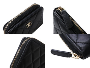 CHANEL シャネル ココマーク コインケース ミニウォレット 30番台 ラムスキン ブラック ゴールド金具 美品 中古 4c070742