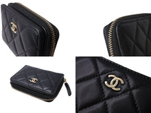 Load image into Gallery viewer, CHANEL シャネル ココマーク コインケース ミニウォレット 30番台 ラムスキン ブラック ゴールド金具 美品 中古 4c070742