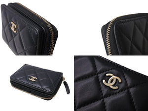 CHANEL シャネル ココマーク コインケース ミニウォレット 30番台 ラムスキン ブラック ゴールド金具 美品 中古 4c070742