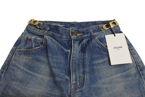 新品未使用 CELINE セリーヌ デニムパンツ サイズ25 トリオンフ ダメージ加工 ブルー コットン 中古 4c070751