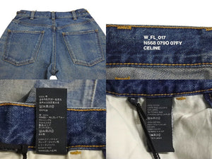 新品未使用 CELINE セリーヌ デニムパンツ サイズ25 トリオンフ ダメージ加工 ブルー コットン 中古 4c070751