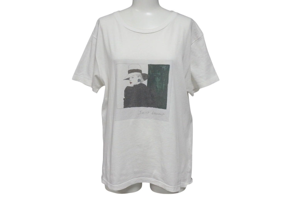 極美品 SAINT LAURENT サンローラン 半袖Tシャツ ブランドロゴ コットン ホワイト 551370 サイズS 中古 4c070770 
