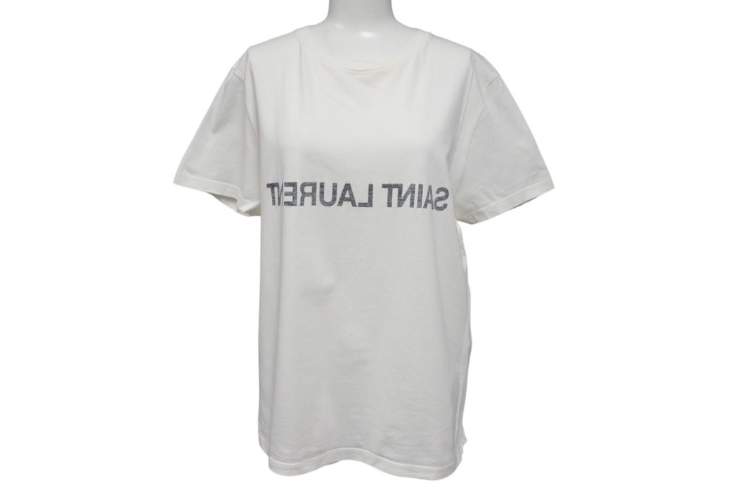 極美品 SAINT LAURENT サンローラン 半袖Tシャツ ブランドロゴ コットン ホワイト 663278 サイズS 中古 4c070771 