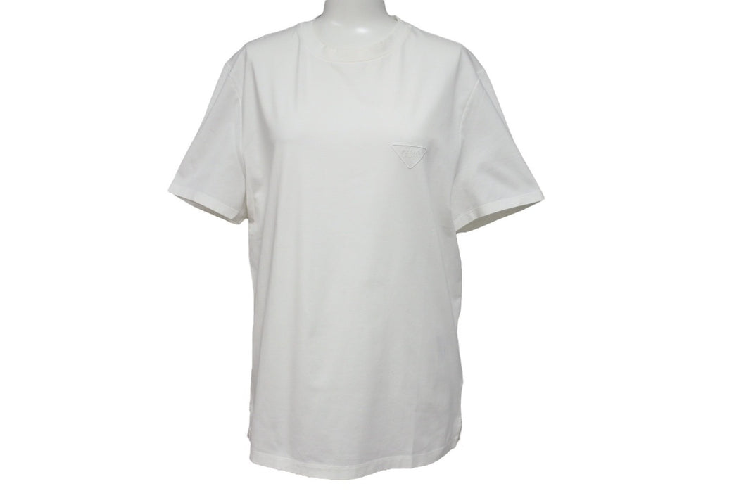 美品 PRADA プラダ 半袖Tシャツ UJN712 サイズS トライアングルロゴ ホワイト 刺繍ロゴ コットン 中古 4c070782 