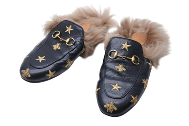 GUCCI グッチ サンダル ホースビット Horsebit ミュール レザー ブラック ゴールド金具 美品 中古 4c070799