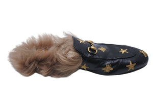 GUCCI グッチ サンダル ホースビット Horsebit ミュール レザー ブラック ゴールド金具 美品 中古 4c070799