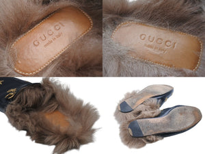 GUCCI グッチ サンダル ホースビット Horsebit ミュール レザー ブラック ゴールド金具 美品 中古 4c070799