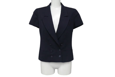 極美品 CHANEL シャネル 96C クロップド ダブルブレストジャケット P06257V03888 ウール ネイビー サイズ36 中古 4c076237