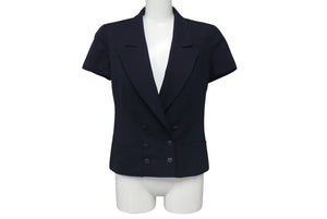 極美品 CHANEL シャネル 96C クロップド ダブルブレストジャケット P06257V03888 ウール ネイビー サイズ36 中古 4c076237