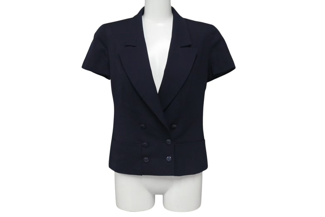極美品 CHANEL シャネル 96C クロップド ダブルブレストジャケット P06257V03888 ウール ネイビー サイズ36 中古 4c070827