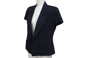 極美品 CHANEL シャネル 96C クロップド ダブルブレストジャケット P06257V03888 ウール ネイビー サイズ36 中古 4c076237