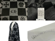 Load image into Gallery viewer, 極美品 CHROME HEARTS クロムハーツ スクロールラベル シルク 大判ストール レザーパッチ ブラック 4c070840