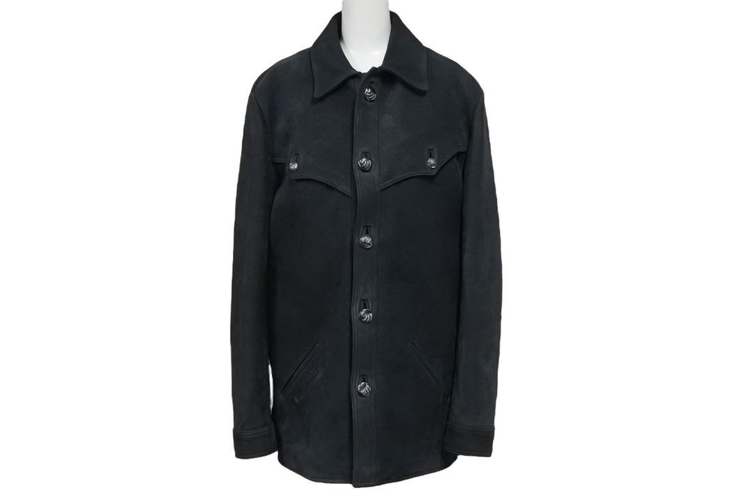 極美品 CHROME HEARTS クロムハーツ ハンティングジャケット サイズM クローボタン ブラック系 ヌバック シルバー925 中古 4c070841