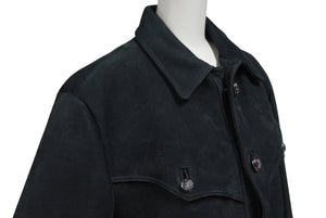 極美品 CHROME HEARTS クロムハーツ ハンティングジャケット サイズM クローボタン ブラック系 ヌバック シルバー925 中古 4c070841