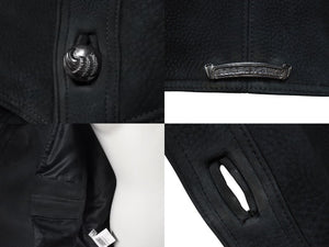 極美品 CHROME HEARTS クロムハーツ ハンティングジャケット サイズM クローボタン ブラック系 ヌバック シルバー925 中古 4c070841
