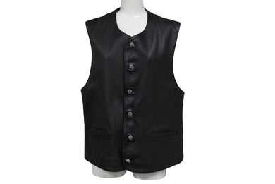 CHROME HEARTS クロムハーツ BSフレアボタン インペリアル レザーベスト サイズM ブラック シルバー925 カーフレザー 美品 中古 4c070842