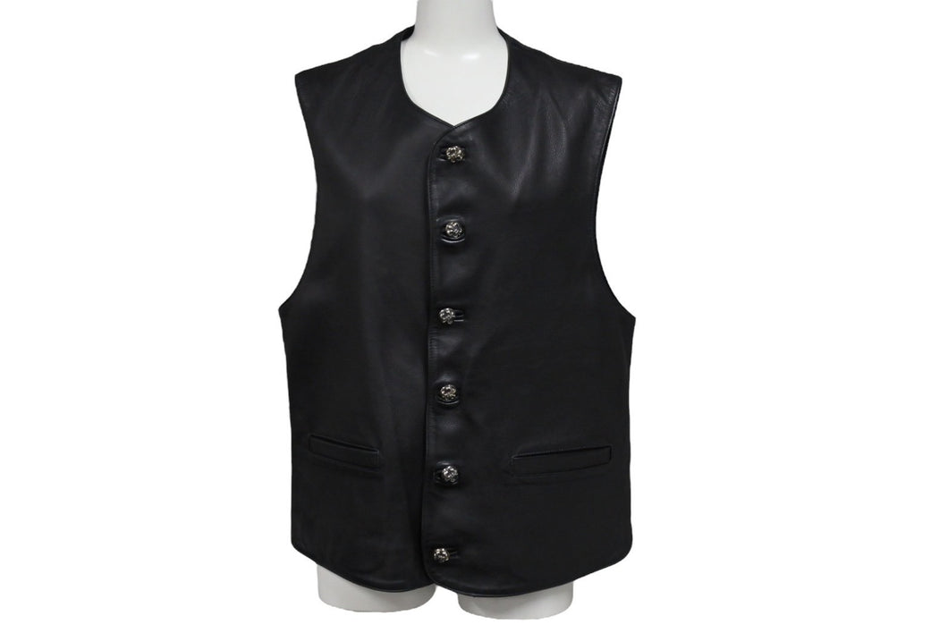 CHROME HEARTS クロムハーツ BSフレアボタン インペリアル レザーベスト サイズM ブラック シルバー925 カーフレザー 美品 中古 4c070842