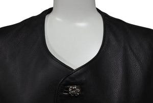 CHROME HEARTS クロムハーツ BSフレアボタン インペリアル レザーベスト サイズM ブラック シルバー925 カーフレザー 美品 中古 4c070842