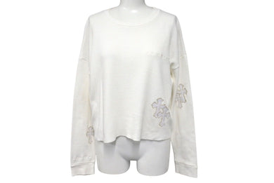 CHROME HEARTS クロムハーツ 長袖Ｔシャツ サイズS サーマル クロスパッチ レディース レザー コットン ホワイト 美品 中古 4c070849