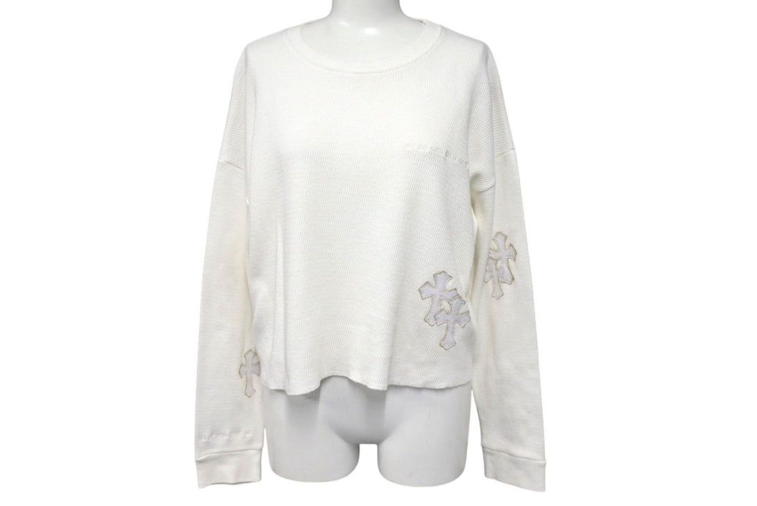 CHROME HEARTS クロムハーツ 長袖Ｔシャツ サイズS サーマル クロスパッチ レディース レザー コットン ホワイト 美品 中古 4c070849