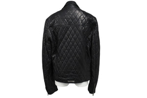 極美品 CHROME HEARTS クロムハーツ クリティンレザー キルティングライダースジャケット サイズM JVP シルバ−925 中古 4c070853