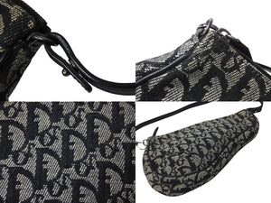 Christian Dior クリスチャンディオール トロッター サドルポーチ ロゴ ハンドバッグ 総柄 ブラック シルバー金具 MC0032 美品 中古 4c070865