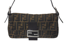 Load image into Gallery viewer, FENDI フェンディ マンマバケット ワンショルダーバッグ ズッカ柄 コットンキャンバス レザー シルバー金具 ブラウン 美品 中古 4c075874