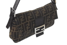 Load image into Gallery viewer, FENDI フェンディ マンマバケット ワンショルダーバッグ ズッカ柄 コットンキャンバス レザー シルバー金具 ブラウン 美品 中古 4c075874