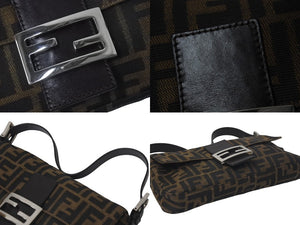FENDI フェンディ マンマバケット ワンショルダーバッグ ズッカ柄 コットンキャンバス レザー シルバー金具 ブラウン 美品 中古 4c075874