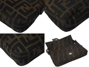 FENDI フェンディ マンマバケット ワンショルダーバッグ ズッカ柄 コットンキャンバス レザー シルバー金具 ブラウン 美品 中古 4c075874