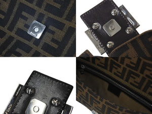 FENDI フェンディ マンマバケット ワンショルダーバッグ ズッカ柄 コットンキャンバス レザー シルバー金具 ブラウン 美品 中古 4c075874