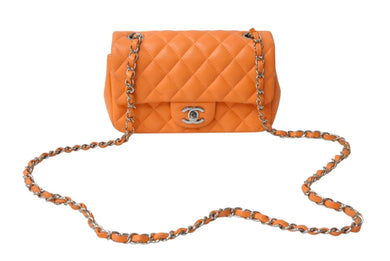 極美品 CHANEL シャネル 横長 20cm ショルダーバッグ A69900 31番台 ミニマトラッセショルダーチェーン オレンジ ラムスキン 中古 4c070888