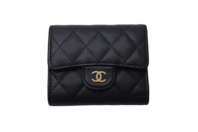 極美品 CHANEL シャネル クラシック スモール フラップ ウォレット 三つ折り財布 ランダム キャビアスキン ブラック 美品 中古 4c070910